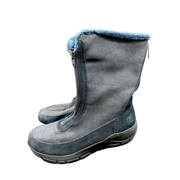 Lands End 2 Tone Blue Thermolite Lined Women’s Boots Size 7B Mid Calf Leaves New - Picture 2 of 6